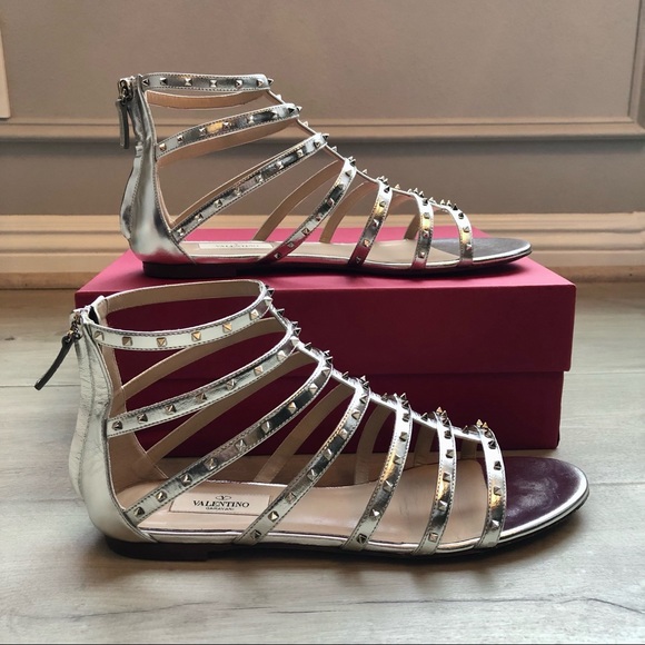 Valentino Silver Rockstud Gladiator Sandals Sz40 - Picture 4 of 11